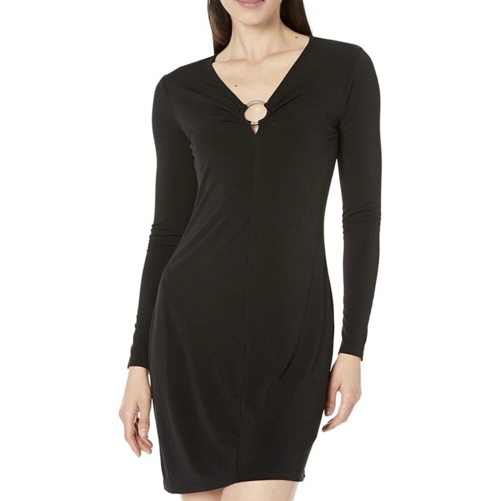 Michael Kors Long Sleeve Center Front Ring Cutout Dress Black Medium NWT